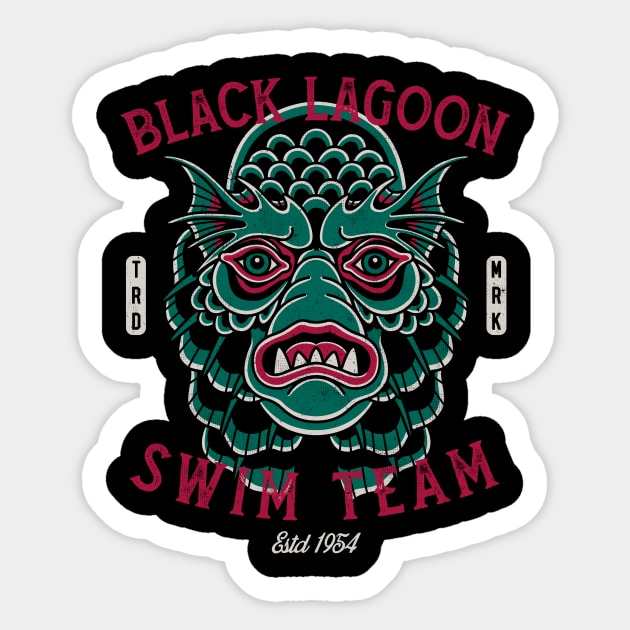 Black Lagoon Swim Team - Vintage Traditional Tattoo - Horror Sticker by Nemons